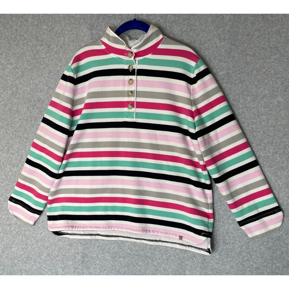 T by Talbots Sweatshirt‎ Womens XL Striped Colorful Soft Cozy Henley Mock Neck
